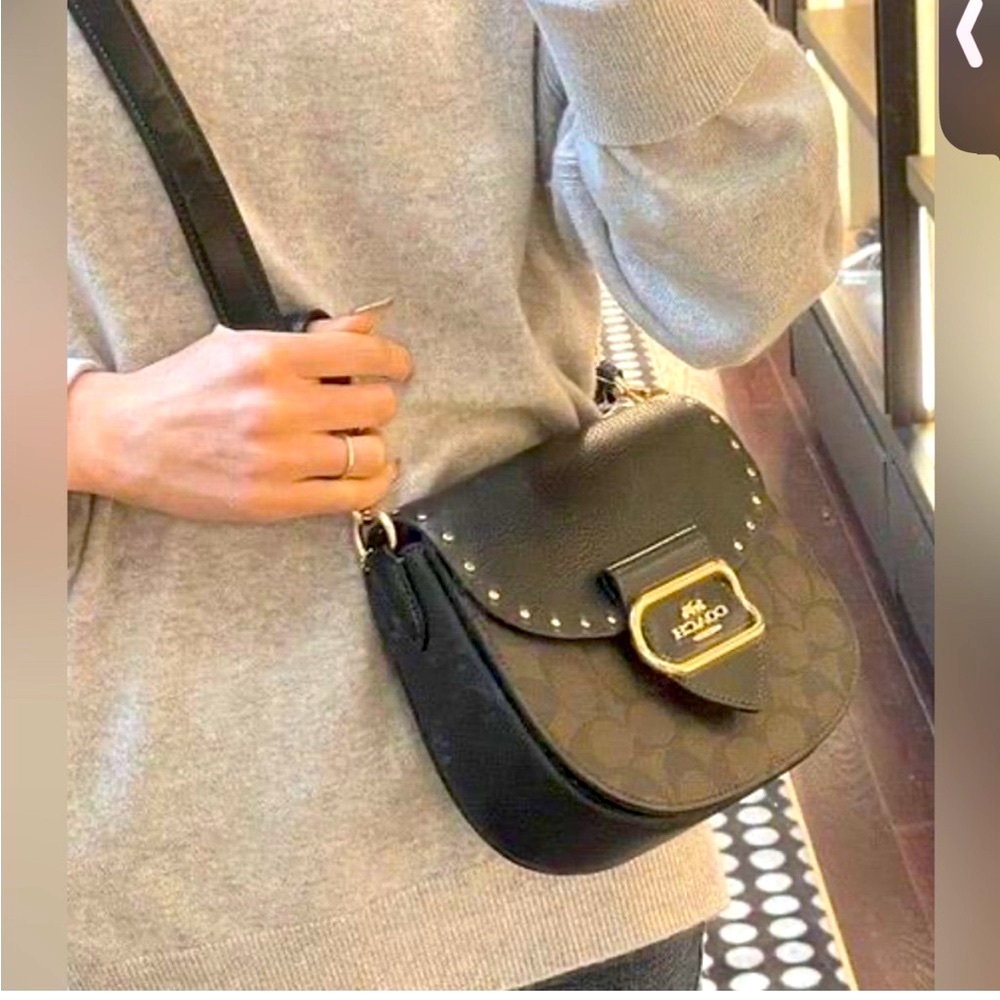 Coach CE567 Morgan Saddle Bag In Colorblock Brown & Black Gold Rivets - NWOT - Picture 2 of 14